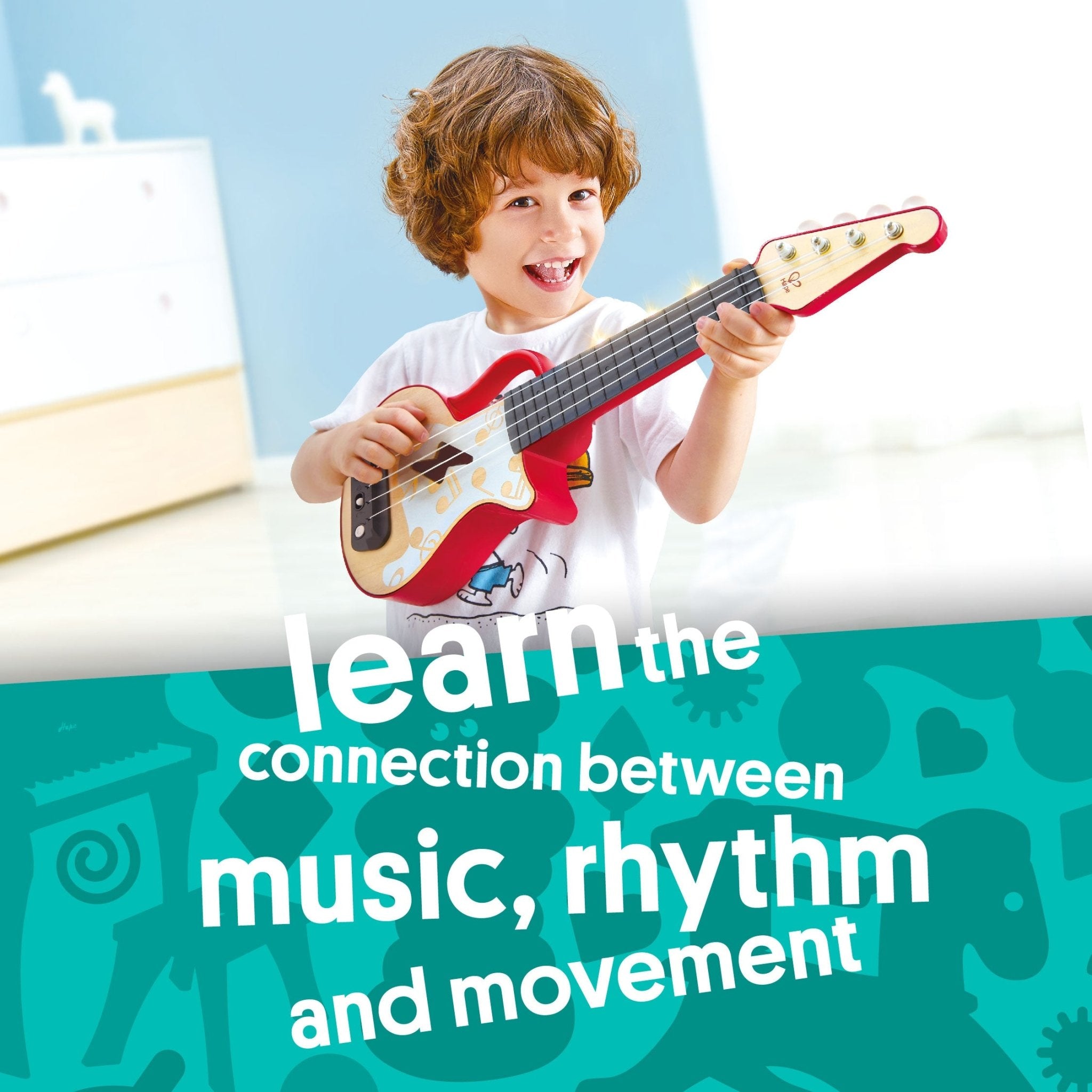 Hape Learn with Lights Electric Ukulele Wooden Instrument Red - Premium for Kids in Qatar | Toysaro.com